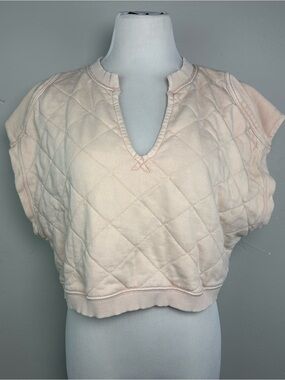 FP Movement Countdown Cropped Quilted Pullover Peach Cream